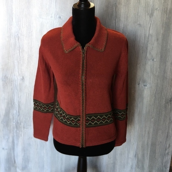 Rust colored zip up hand embroidered sweater - Picture 5 of 5